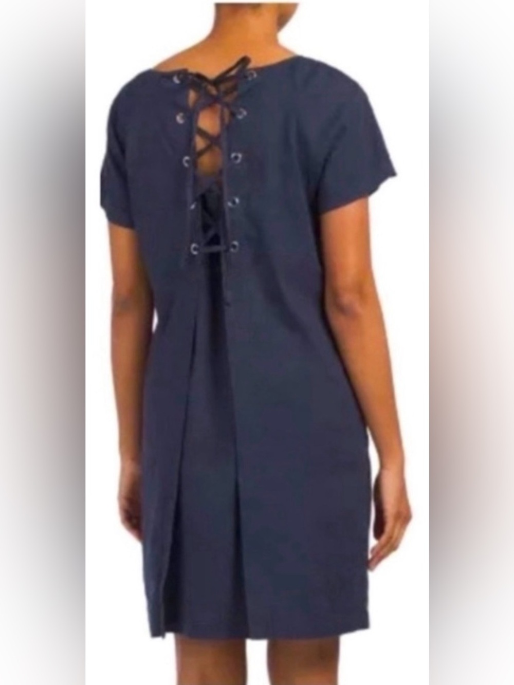 Theory Calavar Navy Linen Shift Dress Short Sleeve